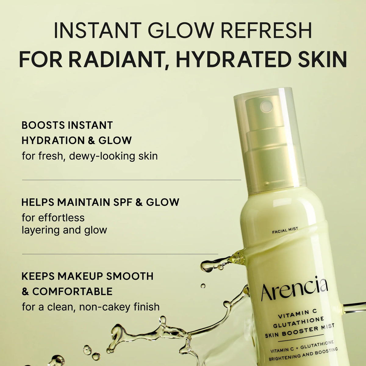 Arencia Vitamin C Glutathione Skin Booster Mist – Hydrating & Brightening Facial Spray - 100ml