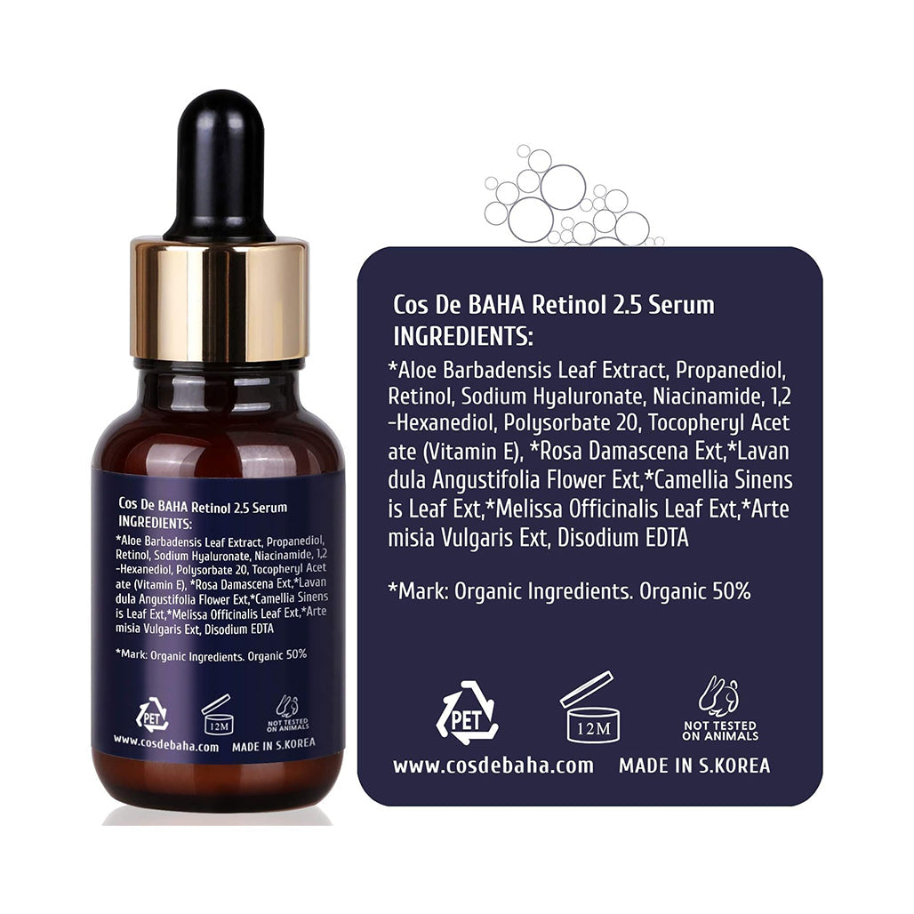 Cos De BAHA Retinol 2.5% Facial Serum with Vitamin E – 30ml