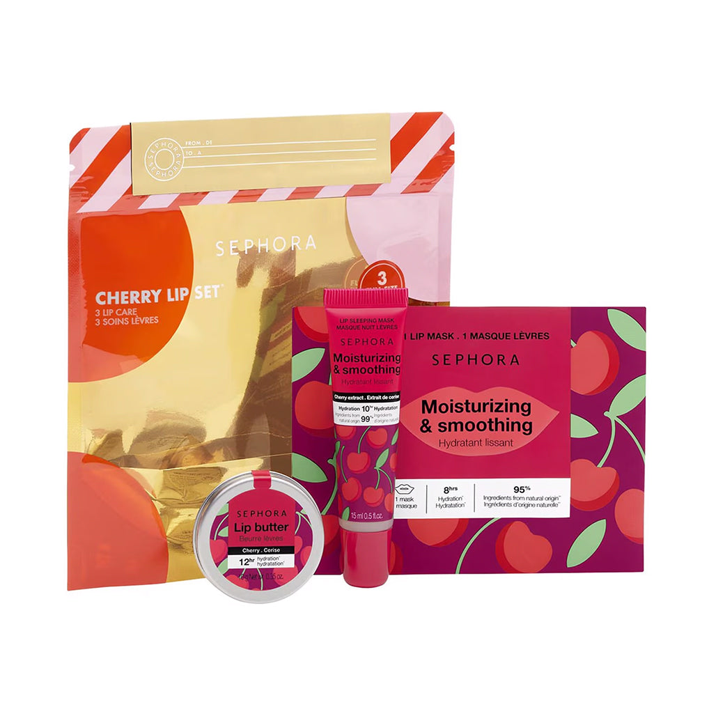 Sephora Cherry Lip Care Set – Hydrating Lip Butter, Lip Mask & Sleeping Mask Trio