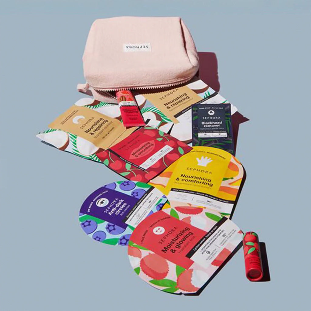 Sephora 9 Care Essentials - Skincare Set – 9-in-1 Face, Lip, Hand, Hair & Foot Masks with Travel Pouch
