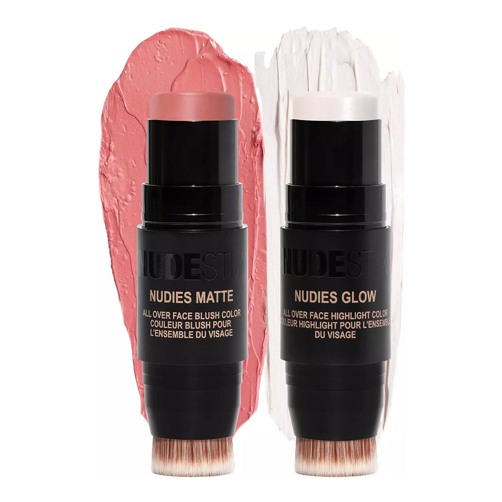 NUDESTIX Rose Glow Skin Set – Limited Edition Cream Blush & Glow Highlight Stick Duo
